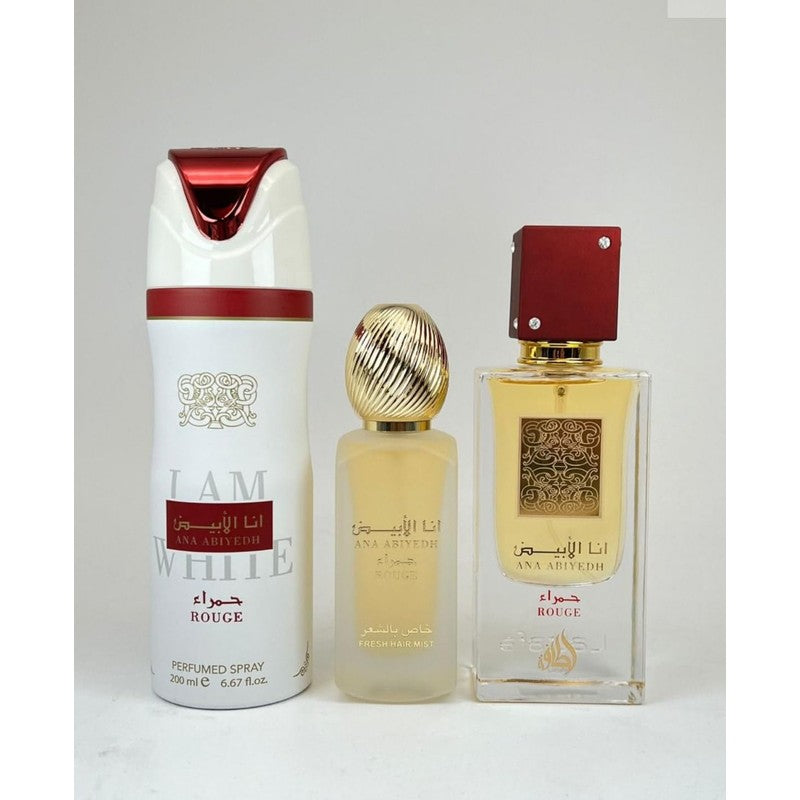 Ana Abiyedh Rouge Perfume Gift Set, 3 Pieces, 100ml EDP, 200ml Deodorant, 50ml Hair Mist